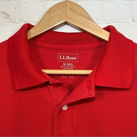 LL Bean Polo Shirt Mens Medium Regular Red Long Sleeve Rugby Collared - Picture 3 of 10